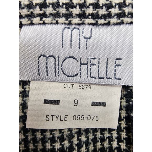 Vintage 80s My Michelle Wool Houndstooth Bow Slit Mini Skirt Size XS Gray Black - Picture 5 of 10